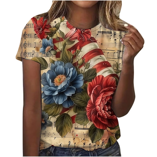 T-shirt à Manches Courtes et Col Rond pour Femmes, Blouse Décontractée Imprimée Grande Taille, Tissu Léger et Doux, Printemps Été, Lavage à la Main Froid