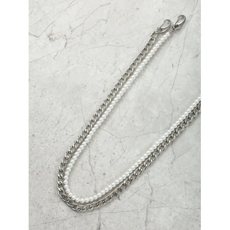 No Boundaries Men's Glass Pearl Necklace, White and Silver, 1 Pack