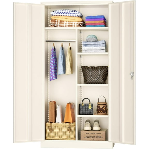 INTERGREAT Metal Storage Cabinet, 71" Armoire Wardrobe Closet with Doors,Storage Cabint with Adjustable Shelves and Removable Hanging Rods (Grey)