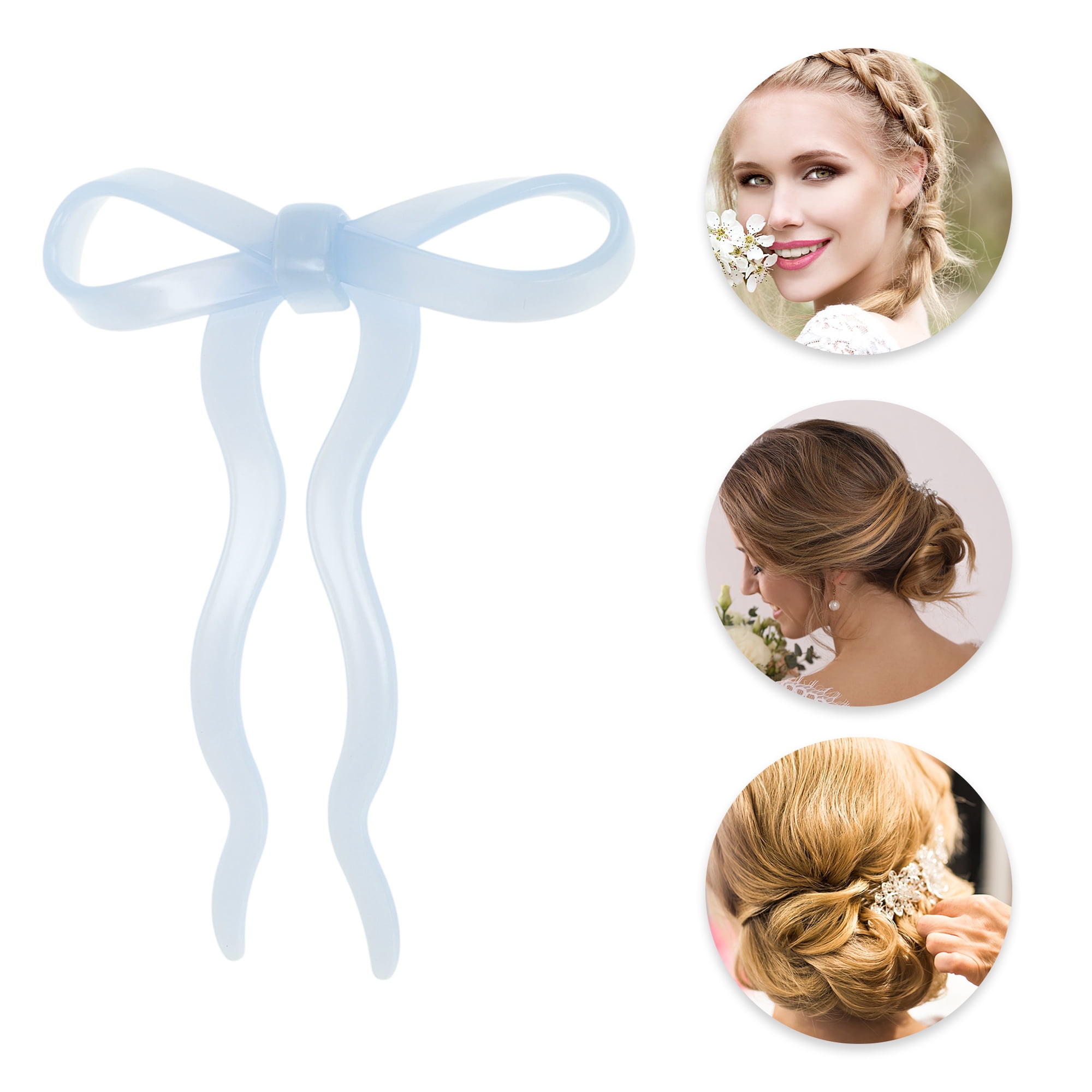 Unique Bargains Bow Wave Chignon Pin for Women 1 Pc Light Blue