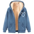 thumbnail image 2 of Xdegoge Women's Fleece Jacket Warm Sherpa Lined Loose Plus Size Heart Graphic Hoodies Thermal Long Sleeve Hooded Zip Up Coats Cold Weather Cozy Fuzzy Fall Fashion Clothes with Pockets, 2 of 4