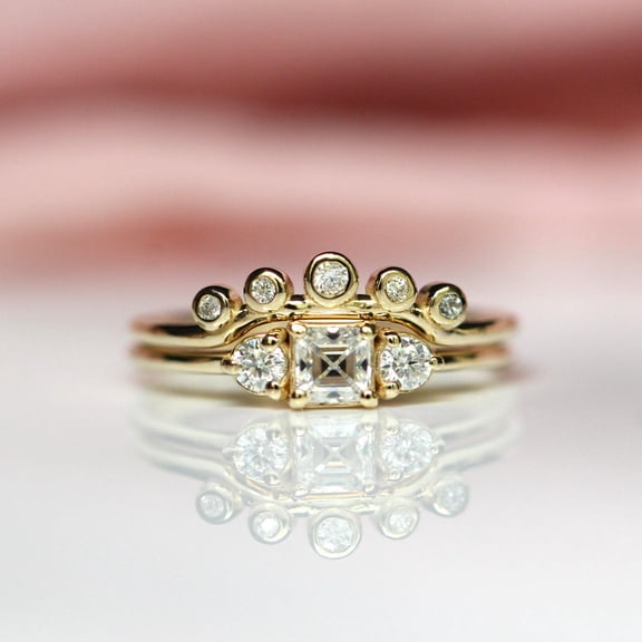 Silver & Stone Jewels Asscher Cut Cubic Zirconia Women's 14K Yellow Gold Finish Bridal Ring Set