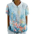 thumbnail image 2 of Jjayotai Short Sleeve Linen Blouses for Women, Vintage Casual Loose Fit Cute Summer Tops, Womens Peter Pan Blouse, T Shirts for Women, Floral Tees Multicolor^13 XXXXXL, 2 of 5