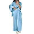 thumbnail image 2 of BXINGOHAI Two Piece Linen Sets for Women Pants Casual Dressy Outfit Crop Wide Leg Pants Sets Matching Loungewear Light Blue 2XL, 2 of 7