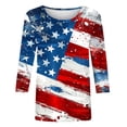 thumbnail image 4 of Aloohaidyvio 2024 Independence Day Tops for Women,3/4 Sleeve Vintage American Flag Shirt,4th of July Summer Patriotic Loose T-shirt, 4 of 5