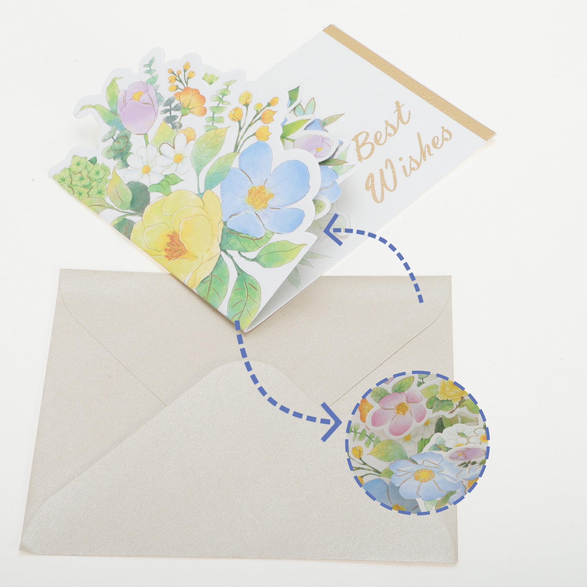 Unique Bargains Pops Up Bouquet Card 3D Greeting Cards with Envelope Green Blue