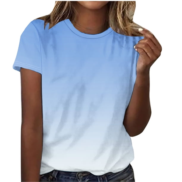 Camisas de Manga Corta para las Mujeres Imprimir Cuello Redondo Blusa, Camiseta de Moda para Verano Y Primavera Casual