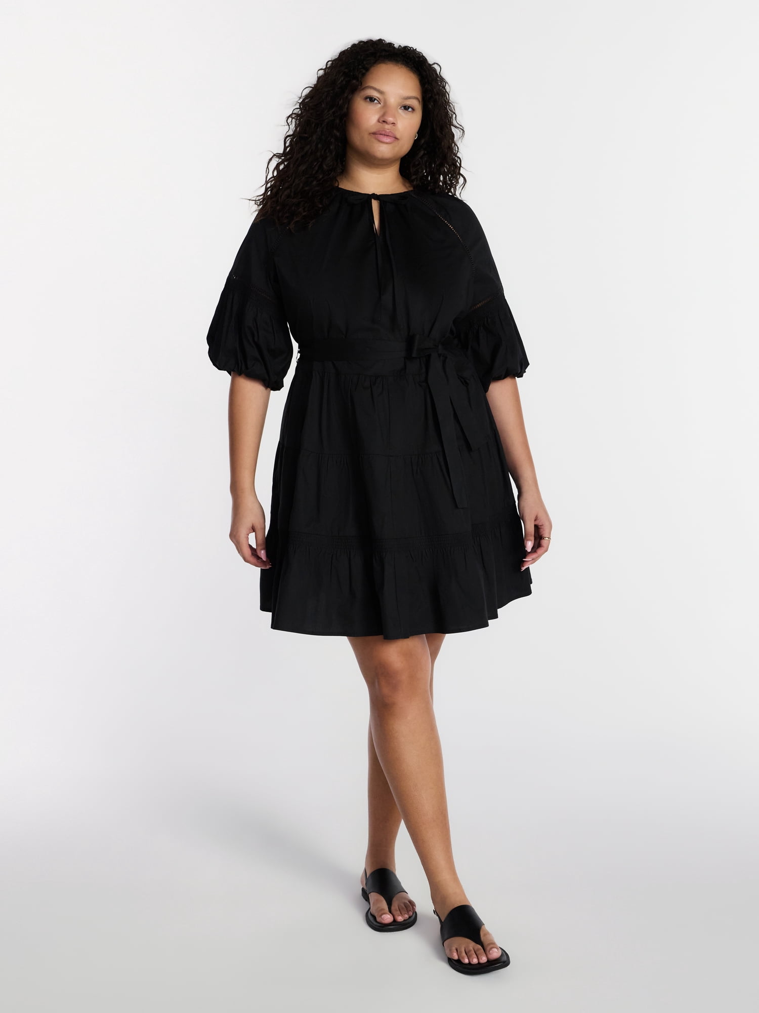 Terra & Sky Women’s Plus Tiered Mini Dress with Elbow Length Sleeves, Sizes 0X-5X