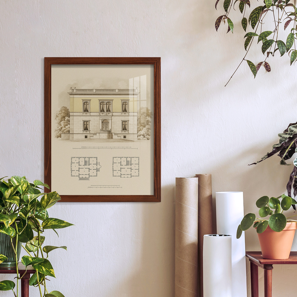 Estate and Plan V -Framed Print w/glass-Chestnut