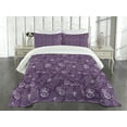 thumbnail image 3 of Ambesonne Plum Quilted Bedspread Set 3 Pcs, Vintage Style Flowers, Queen Size, White Plum, 3 of 5