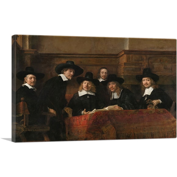 ARTCANVAS The Sampling Officials - The Syndics of the Drapers Guild 1662 Canvas Art Print by Rembrandt van Rijn - Size: 40" x 26" (0.75" Deep)
