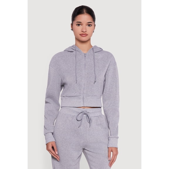 Women's Angel Rhinestone Zip Front Cropped Hoodie