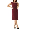 thumbnail image 4 of VESTIDO ELEGANTE DE MUJER INSPIRADO CHIC CON MANGAS DE CAPUCHA Y CINTURÓN PARA TRABAJAR BURDEOS S, 4 of 6