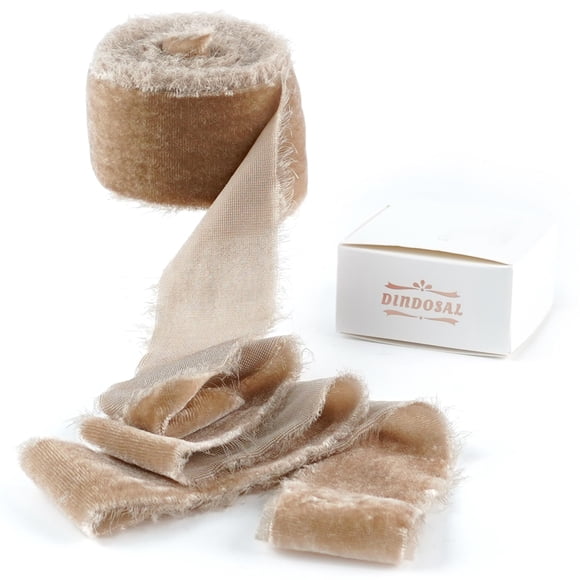 Cinta decorativa DINDOSAL, terciopelo de seda, 3 yardas, 3,8 cm, color camel