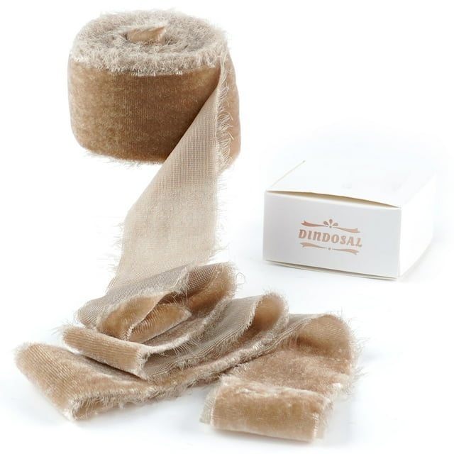 Cinta decorativa DINDOSAL, terciopelo de seda, 3 yardas, 3,8 cm, color camel