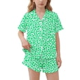 thumbnail image 2 of FAVIPT Pajamas Sets for Girls Summer Leopard Collared Short Sleeve T-Shirt and Shorts 2Pcs Pajama Button Down Loungewear Set Green,3-4Years, 2 of 7