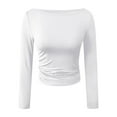 thumbnail image 4 of felwors Women's Boat Neck Tops Long Sleeve Shirts Casual Fitted Tee Shirts Solid Color Fall Basic Clothes White, L, 4 of 5