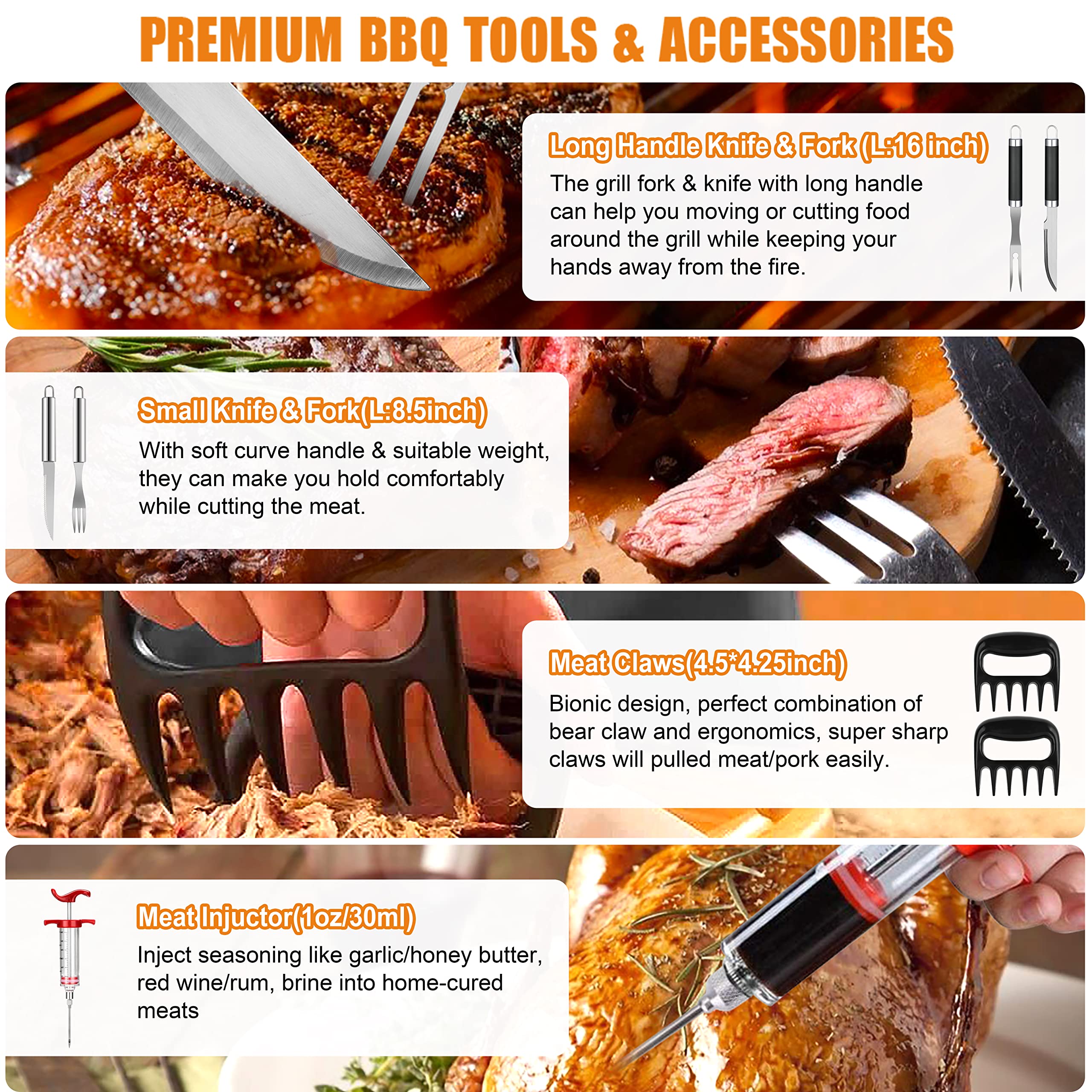 BBQ Grill Accessories Set, 38Pcs Stainless Steel Grill Tools Grilling Accessories with Aluminum Case, Thermometer, Grill Mats for Camping/Backyard Barbecue, Grill Utensils Set for Men Women - image 2 of 7