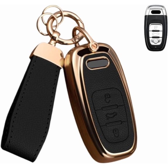 Key Fob Cover for Audi with Key Chain, Upper Leather Soft TPU Key Cover Shell for Q5 Q7 S3 S4 S5 A4 A5 A6 A7 A8