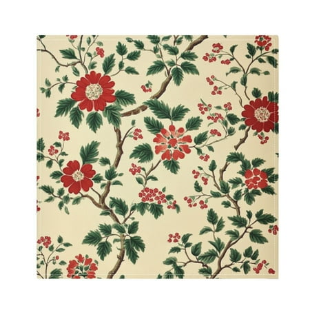 

WOBOGO Red Flowers and Green Leaves Pattern Cloth Napkins 4 Pieces Soft Elegant Touch Durable Absorbent Quick Drying for Elegant Dining
