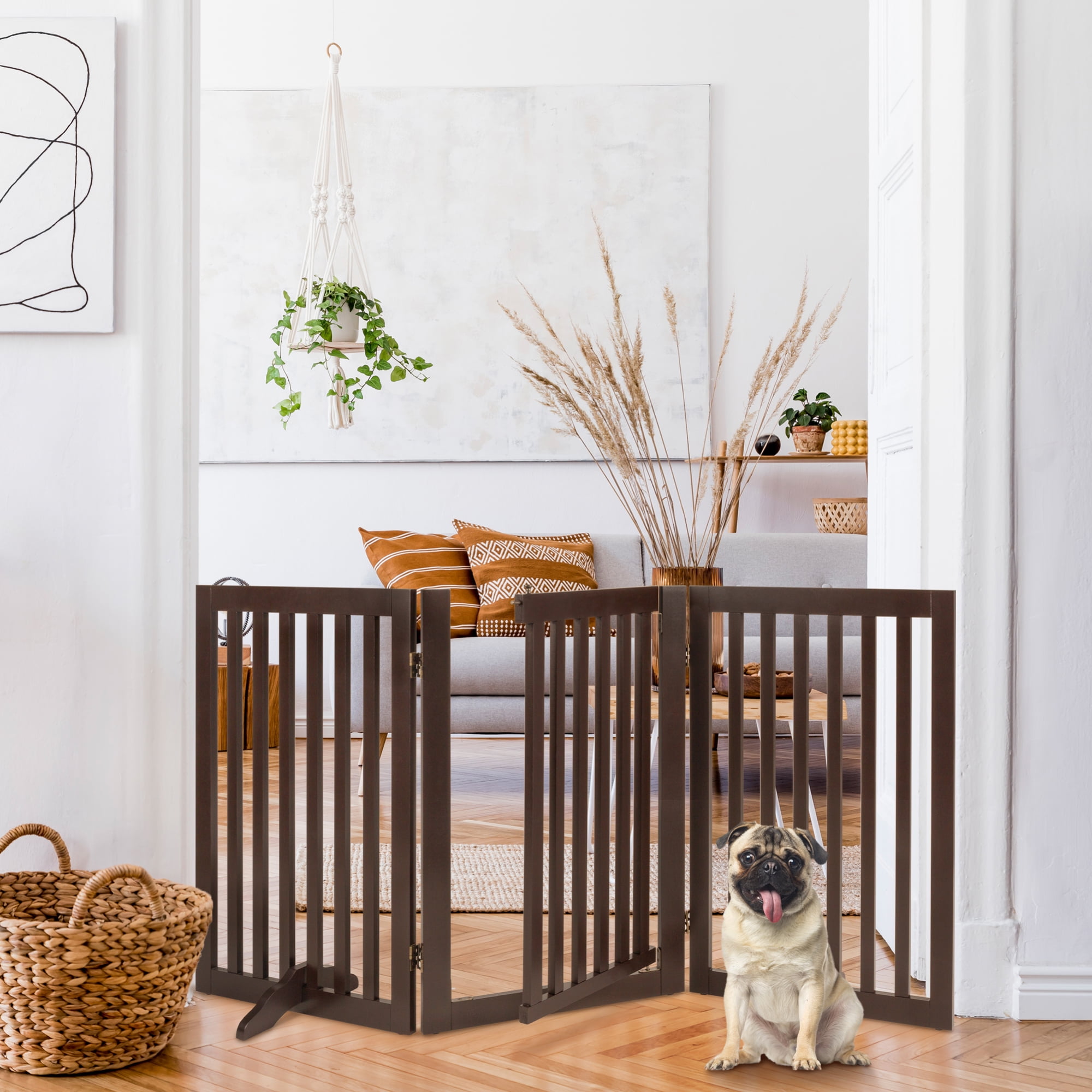 Best Choice Products 31.5in 3 Panel Freestanding Wooden Pet Gate w