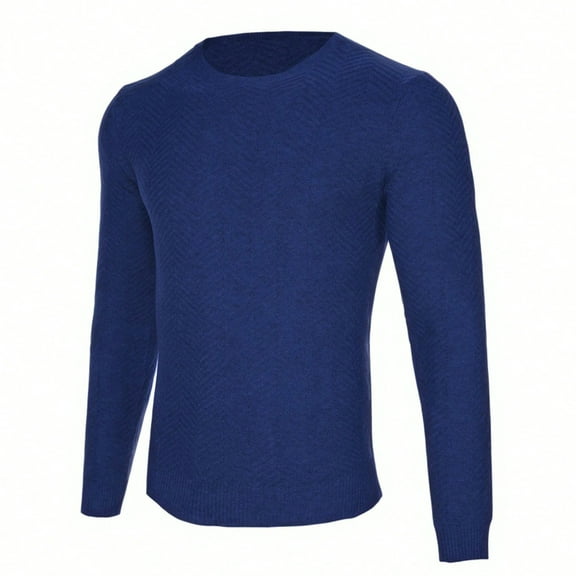 Men's Viscose Herringbone - Knit Sweater: Crew Neck, Slim Fit for Casual & Layered Styles