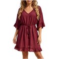 thumbnail image 2 of Neewe Women's Swimsuit Coverup Short Sleeve Bathing Suit Cover Up V Neck Beach Cover Up Dress Vacation Outfits 2026, 2 of 7