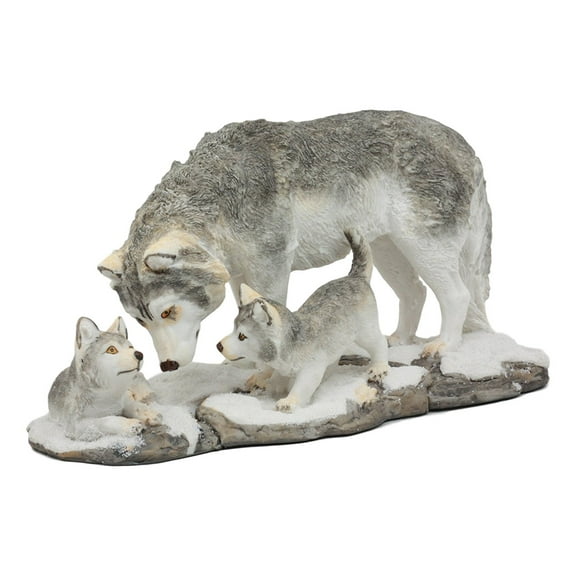 Ebros Denizens Of Twilight Large Snow Wolf Family Statue 9.75"Long Wildlife Mother Wolf With Her Pups In Snowy Winter Animal Decorative Figurine