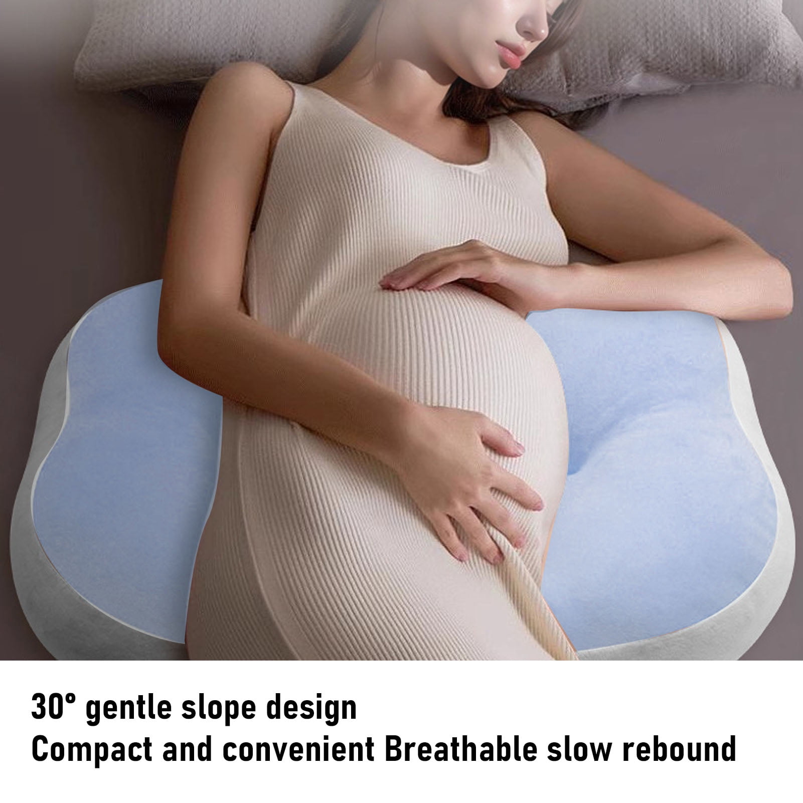 Rupoun W Shaped Maternity Pregnancy Pillow for Side Sleepers, Adjustable Cotton Belly Support Wedge Pillow, Includes Auxiliary Pillow, Washable, Blue (18.1x12.6x3.9 inches / 46x32x10 cm)
