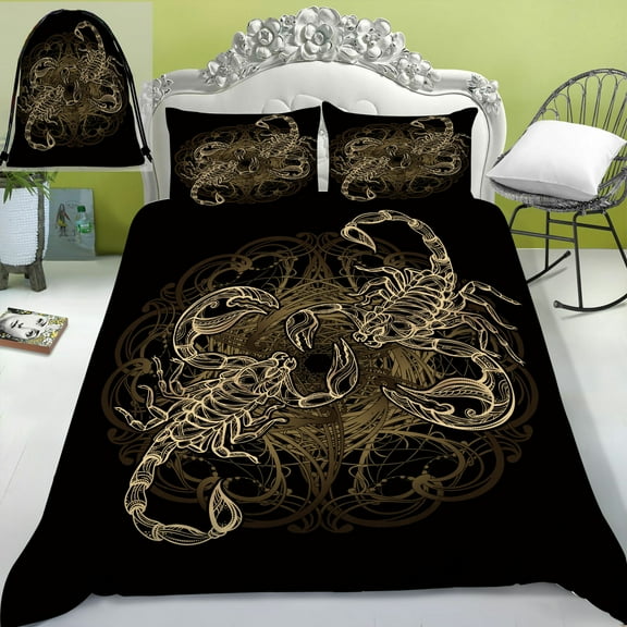 Bedding Set Home Bedding 3D Golden Scorpion Pattern Duvet Cover Set Bed Quilt Gift For Child Adults,Queen (90"x90")