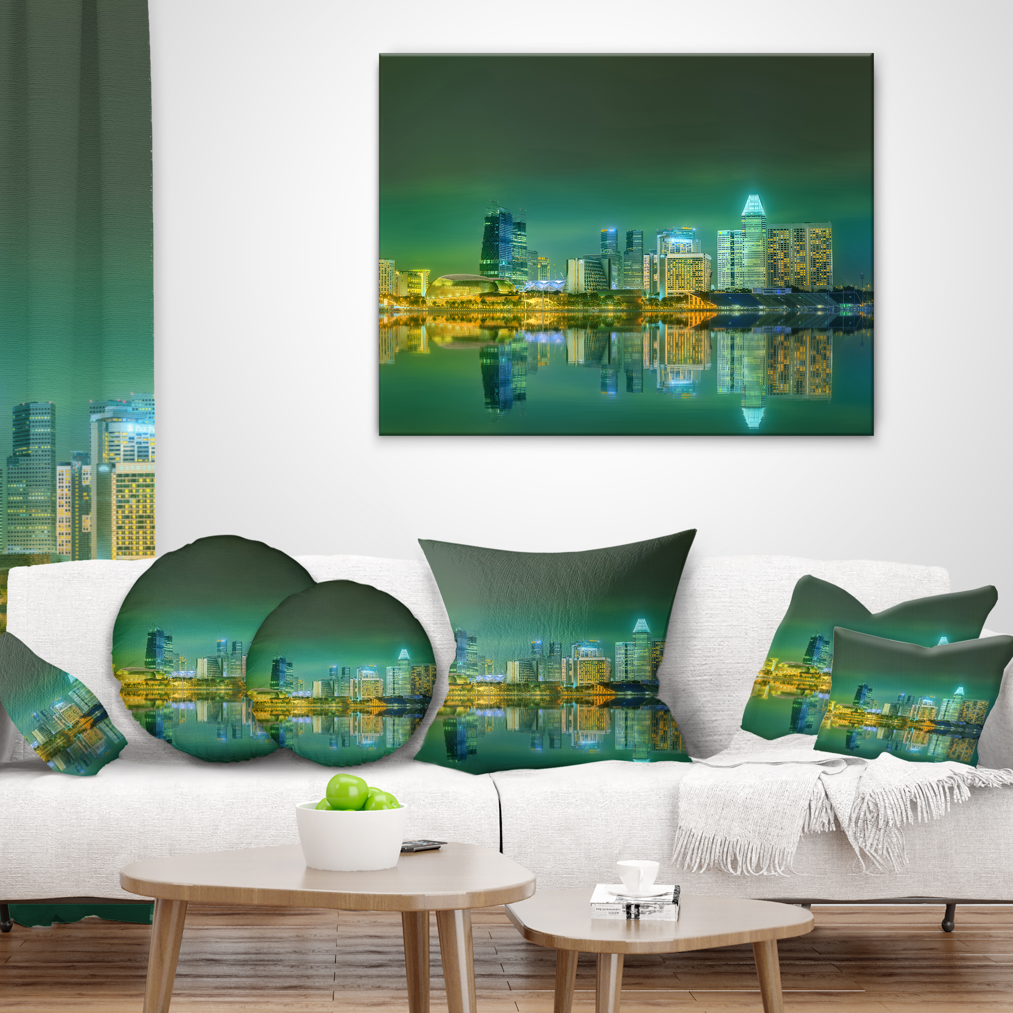 Designart Singapore View from Marina Bay - Skyline Photo Throw Pillow - 12x20
