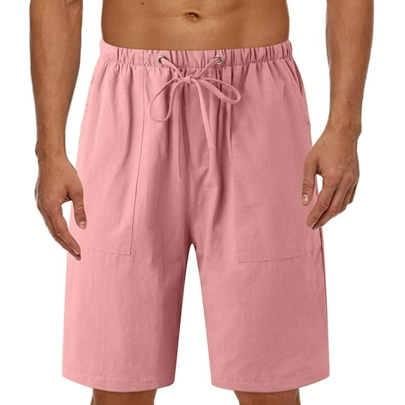 Pink Workout Shorts Men Mens Casual Shorts Spring Pocket Sports Summer Bodybuilding Cotton Linen Short Pants