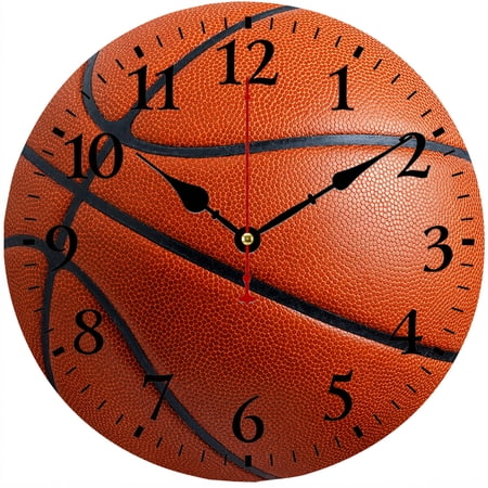 CozyHour 9.84 Inch Basketball Wall Clock, Sports Theme Round Analog Clock for Bedroom Living Room Office Game Room Decor, Battery Operated Decorative Clock
