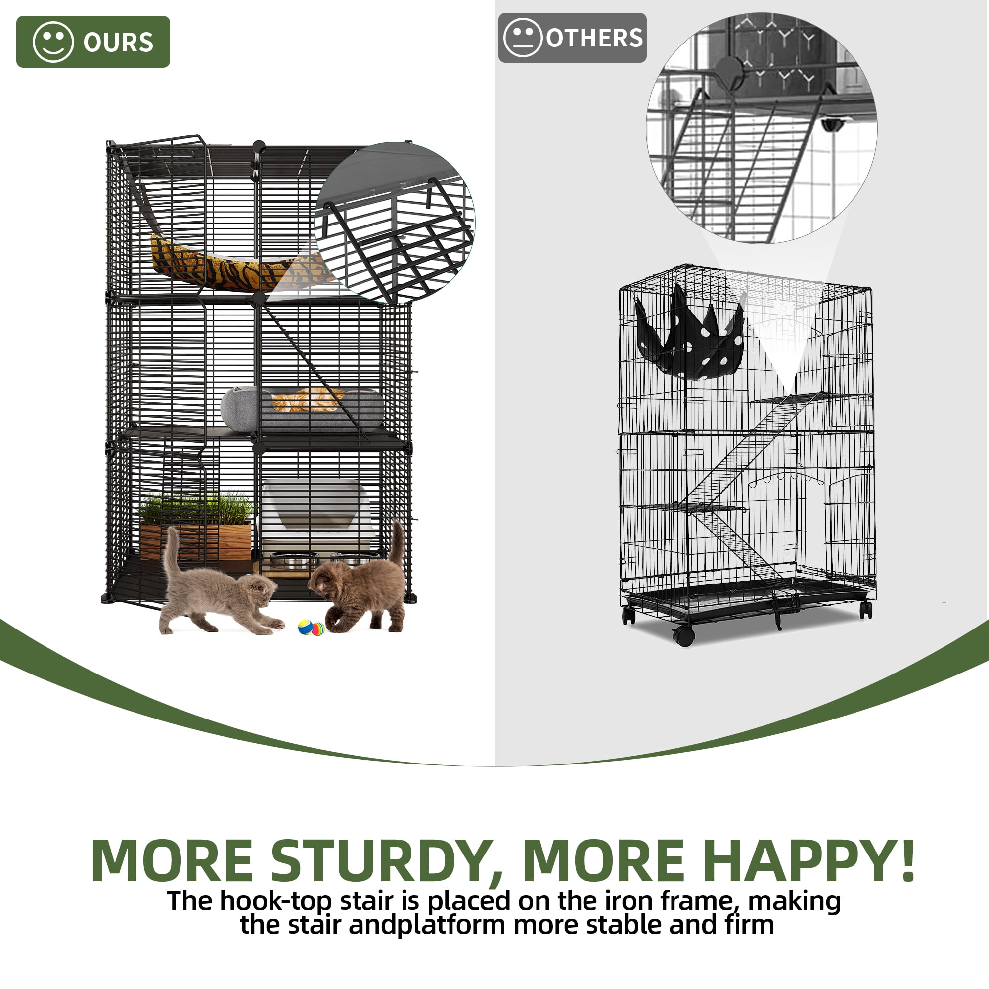 Uforic 41" Large 3-Tier Cat Cage with Extra Large Hammock - Indoor Pet Playpen for 1-2 Cats, Black