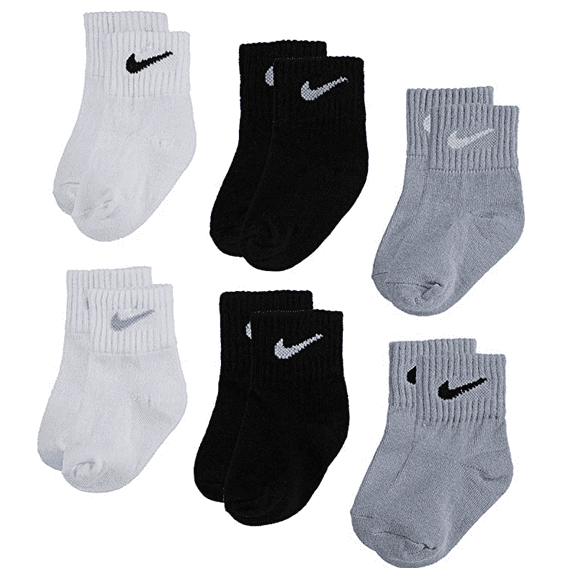 NIKE Toddler Socks Black/Grey/White 6 Pair/Pack Size 2-4 Years