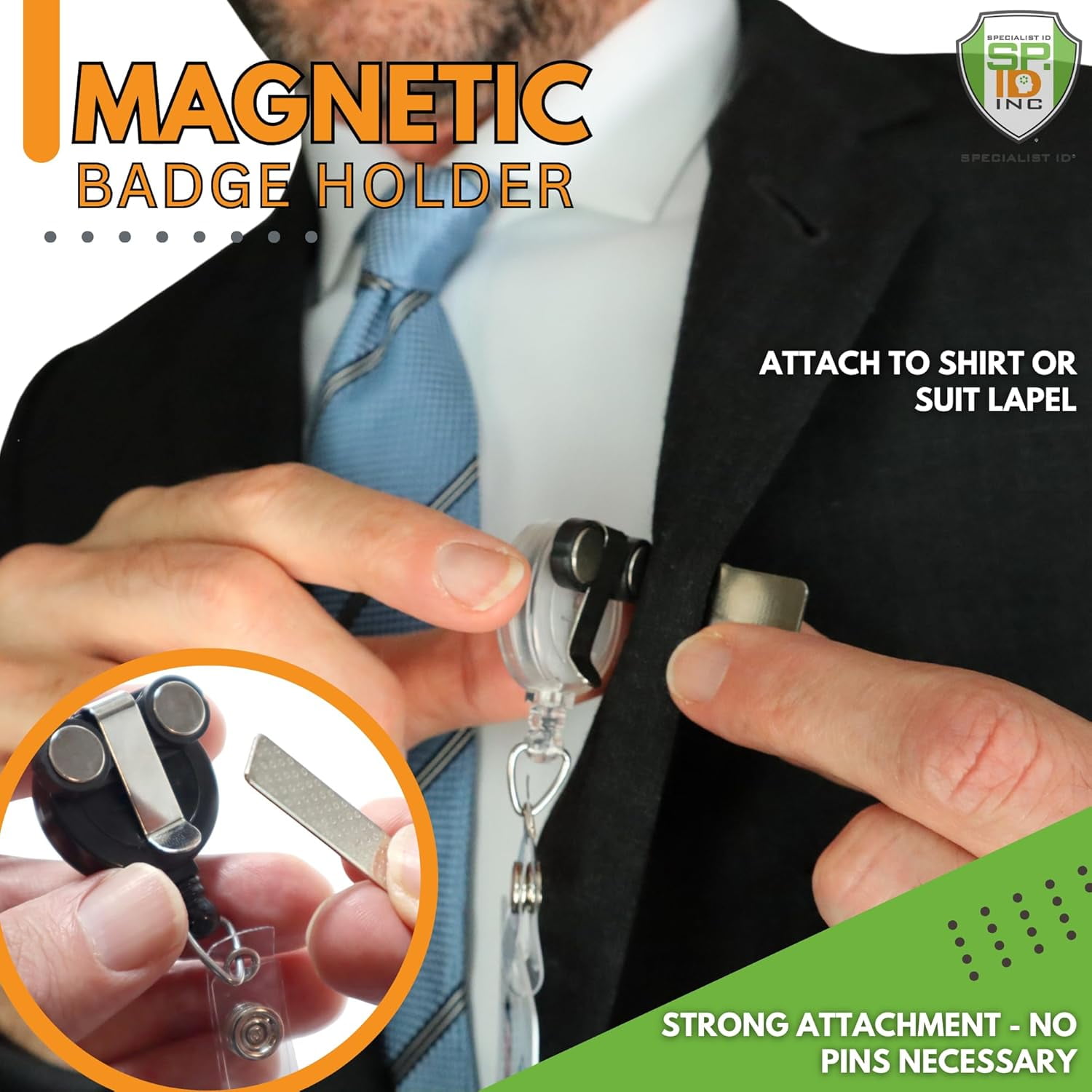 Bulk 25 Pack - Magnetic Name Badge Holder Retractable Badge Reel with Magnet Back - Retracting Magnetic Badge Lanyard ID Holder for Magnetic ID Badge Holder for Shirt or Lapel work Badges (White)