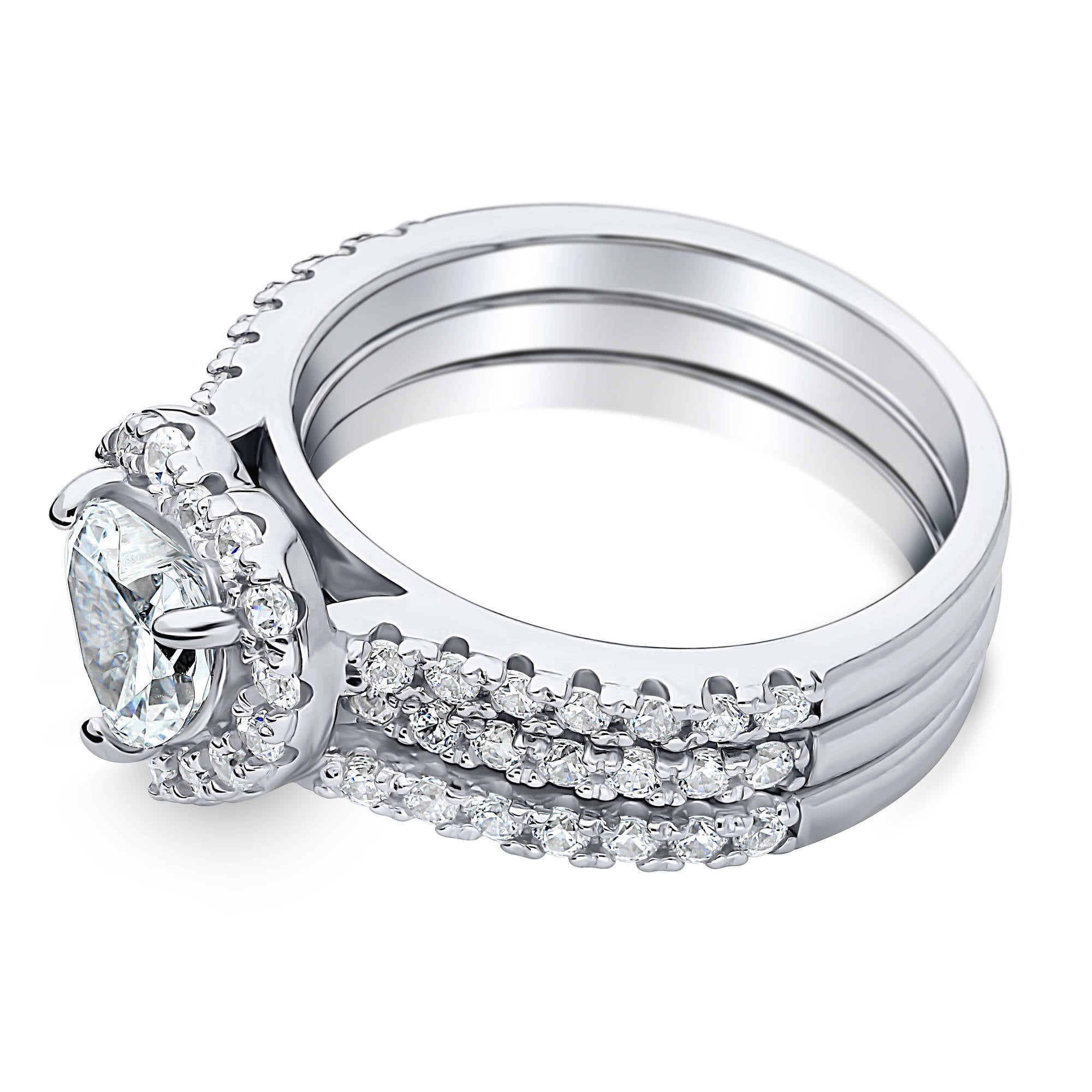 BERRICLE Sterling Silver Halo Wedding Engagement Rings Cubic