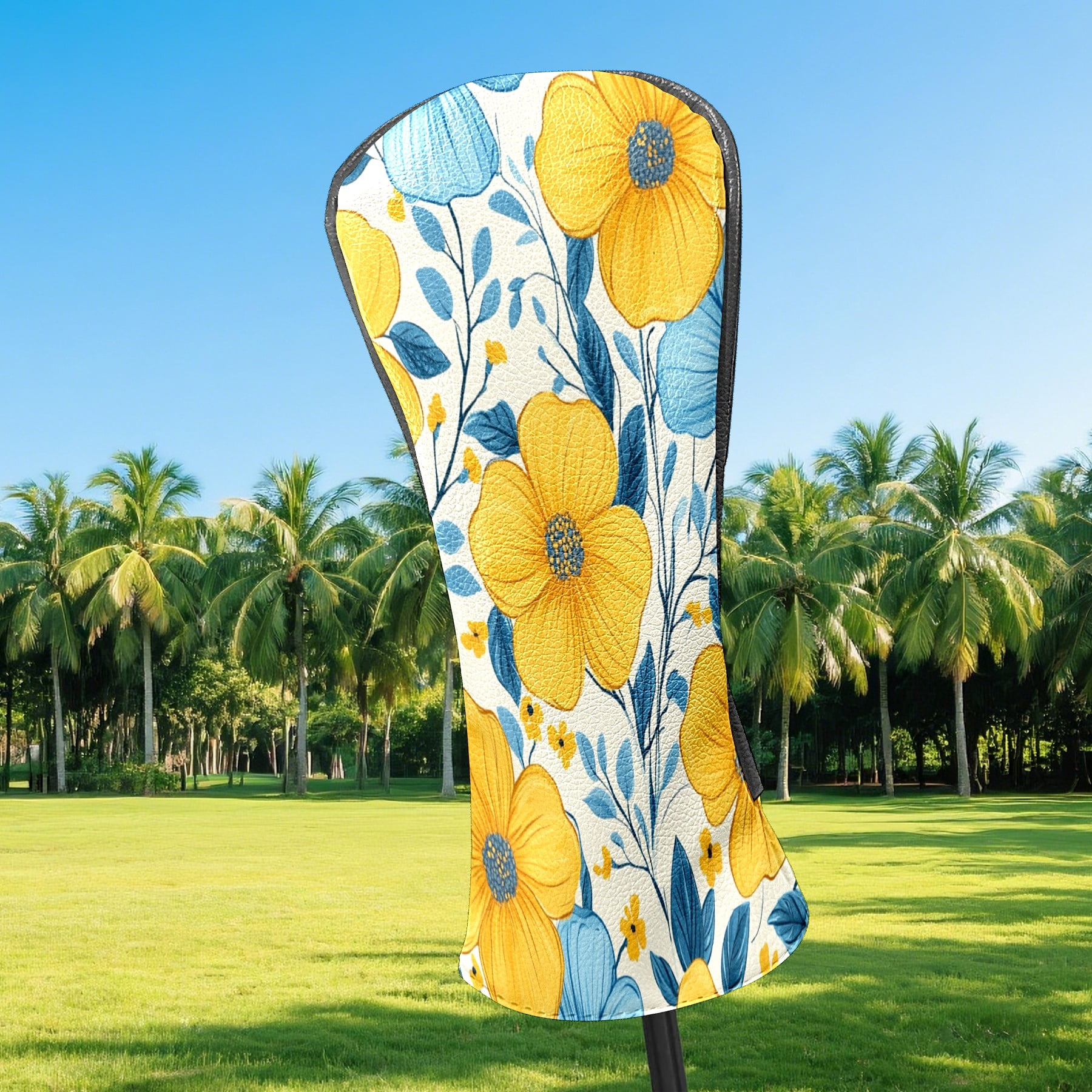 Golf Club Covers PU Leather Waterproof Head Covers for Fairway Woods Hybrids Flowers