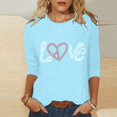 thumbnail image 3 of Wolfast T-Shirt à Manches 3/4 Col Rond Ample Imprimé Saint-Valentin pour Femmes, Bleu Clair, TTG, 3 of 3