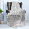 thumbnail image 4 of Grey Soft Flannel Fleece Throw Blanket, Lace Inspired Flower Motifs Bridal Composition Leaves Wedding Theme, Cozy Plush for Indoor and Outdoor Use, 50" x 70", Grey Pale Grey White, by Ambesonne, 4 of 5
