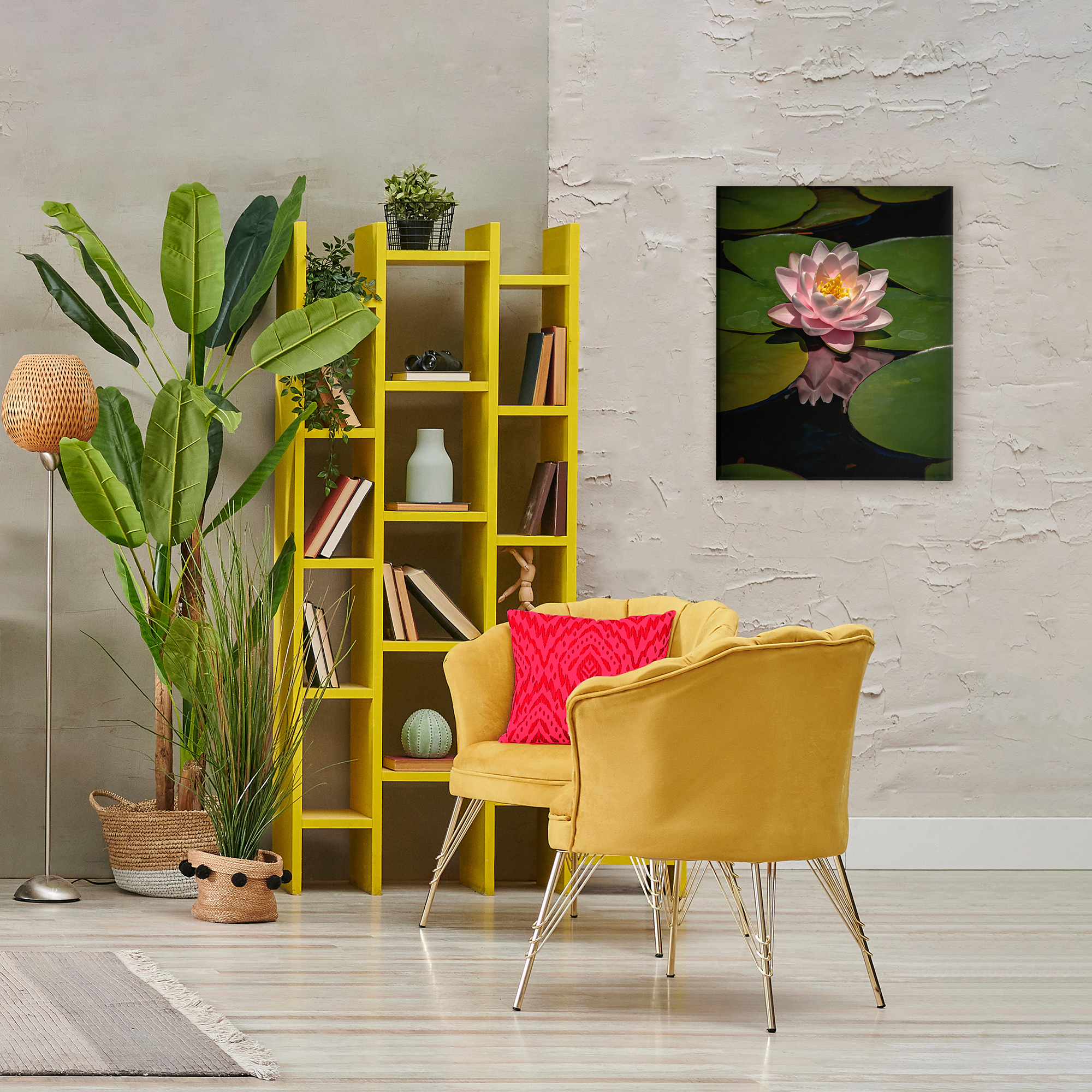 Pink Lotus Among Lily Pads Canvas Wall Art, design by Phillip Flowers
