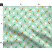 Small Scale Bunnies Mint Easter Spring Rabbit Spoonflower Fabric by the Yard