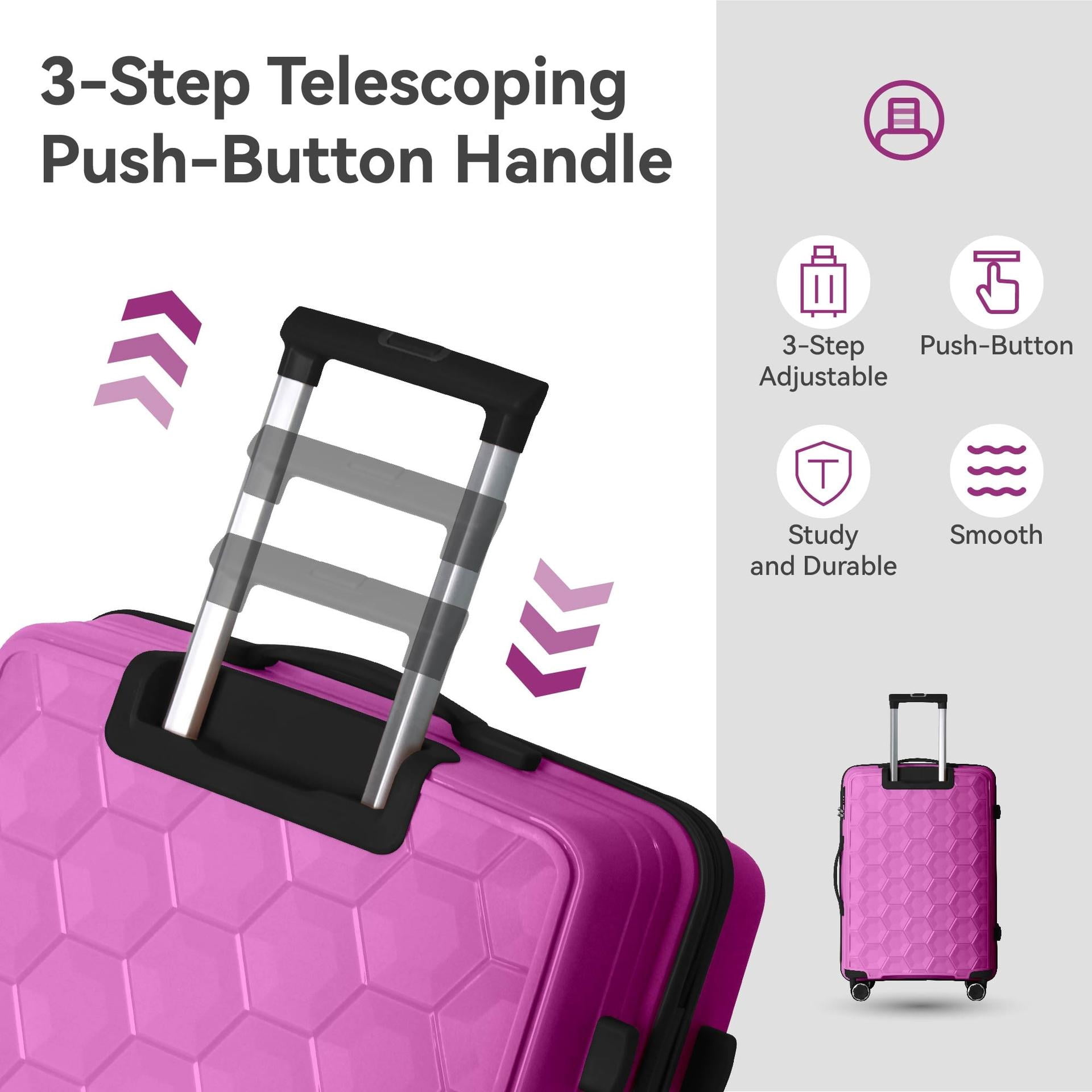 Unisex Luggage Set of 3 with 20" 24" 28", Honeycomb-Patterned Suitcase with 3-Step Push Botton Handle & TSA-Lock