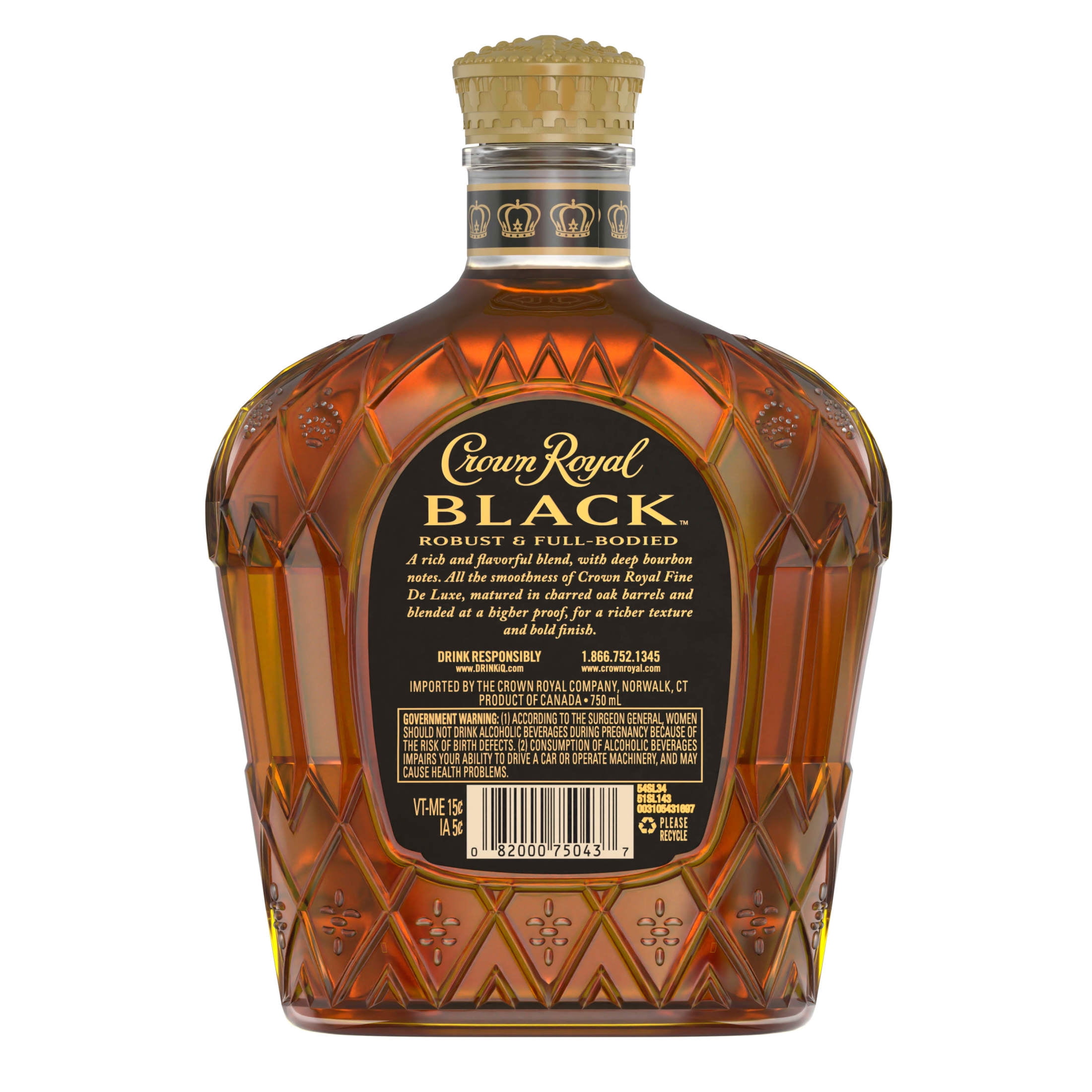 Crown Royal Black Blended Canadian Whisky, 750 mL, 45% ABV 