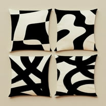 4 Pcs Black Linen Boho Pillow Covers 18x18 Inch - Modern Abstract Geometric Throw Covers for Sofa, Bedroom Decor