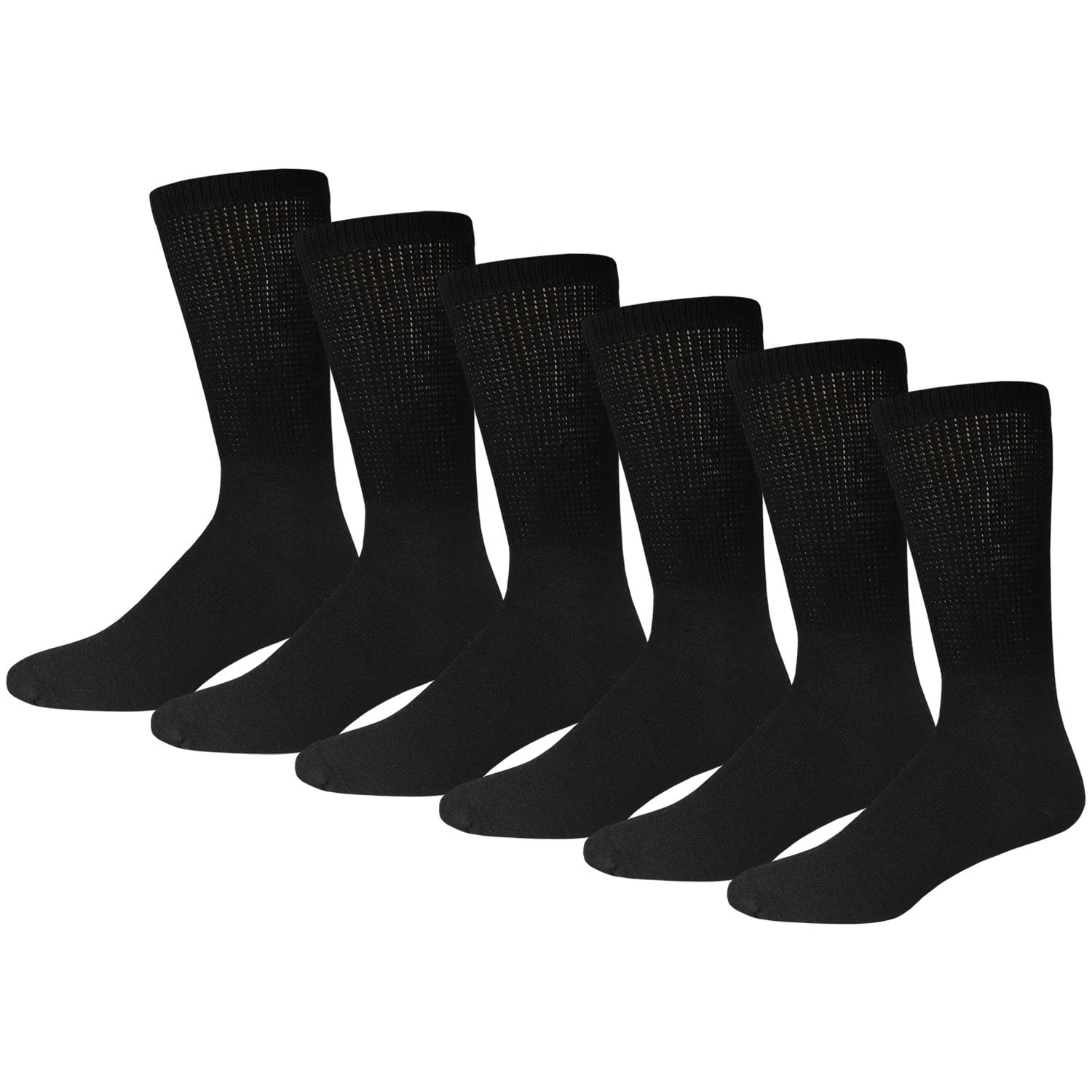 6 Pairs of Big and Tall Diabetic Cotton Neuropathy Crew Socks (Black ...