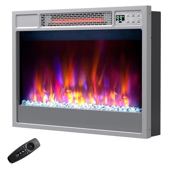 23’’ Electric Fireplace Wall Mounted - Recessed Fireplace Heater w/6 Adjustable Flame, 5 Brightness, Overheat Protection, Control, Timer, Electric Fireplace Inserts, 1500W (Silver)