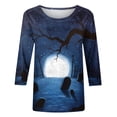 thumbnail image 4 of Odeerbi Halloween Cute Ghost Shirts for Women Vintage Retro Graphic Blouse 2025 Casual Three Quarter Sleeves Round Neck Loose Printed Tops Blue, 4 of 5