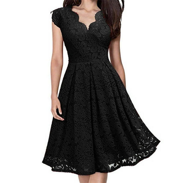 USSUMA Sundresses for Women Casual Summer Women's Sleeveless Lace V-Neck  A-line Midi Dresses Summer Sleeveless Overlay Fit Flare Elegant Cocktail  Party Dresses - Walmart.com