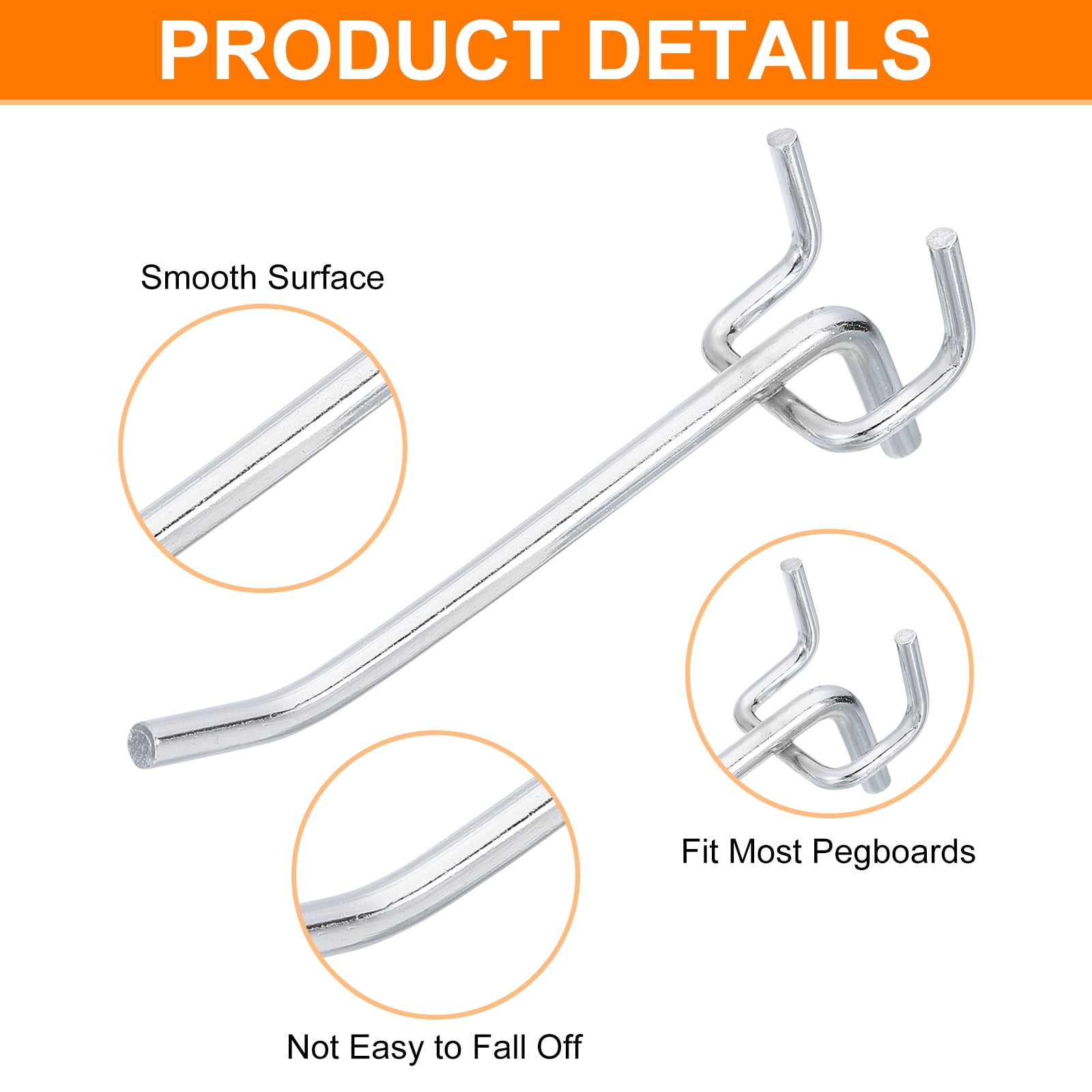 Uxcell 50 Pack 4" Pegboard Hooks, Metal Tool Organizer Hooks Fit 1 4" Pegboard, Silver